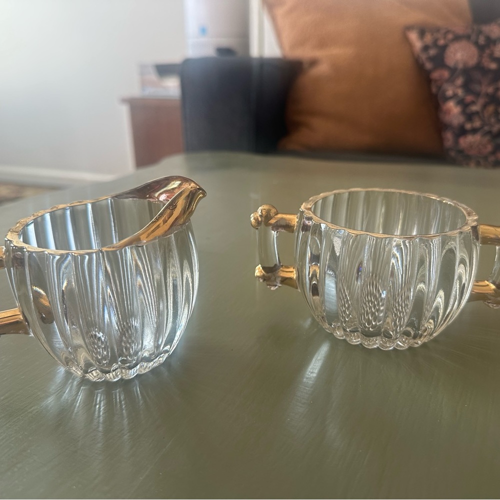 Vintage Gold-Trimmed Glass Creamer and Sugar Set